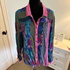 Maeve by Anthropologie Patchwork Print Buttondown Blouse, Size L